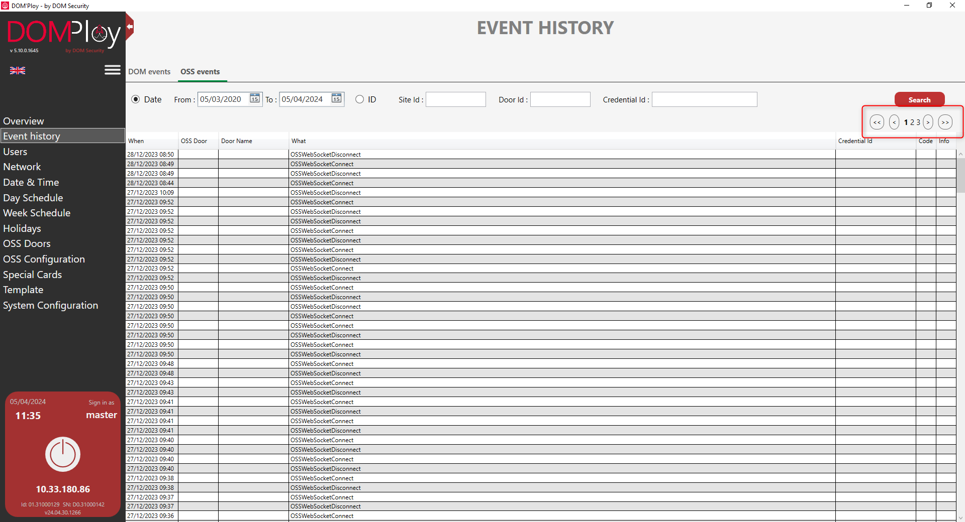 OSS event pagination