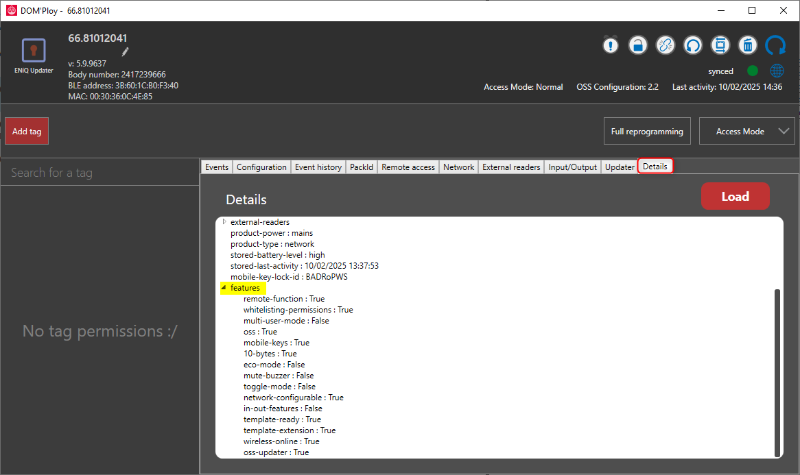Features listed per device