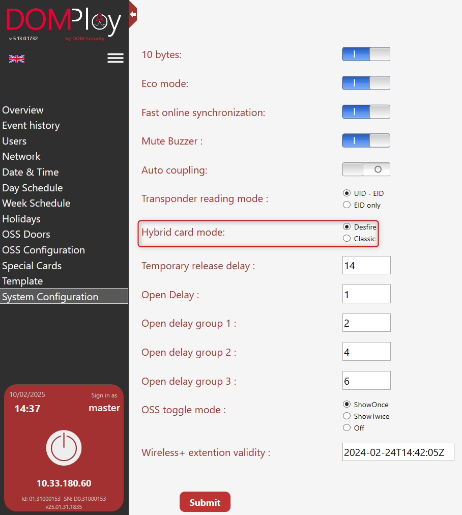 Hybrid cards configuration