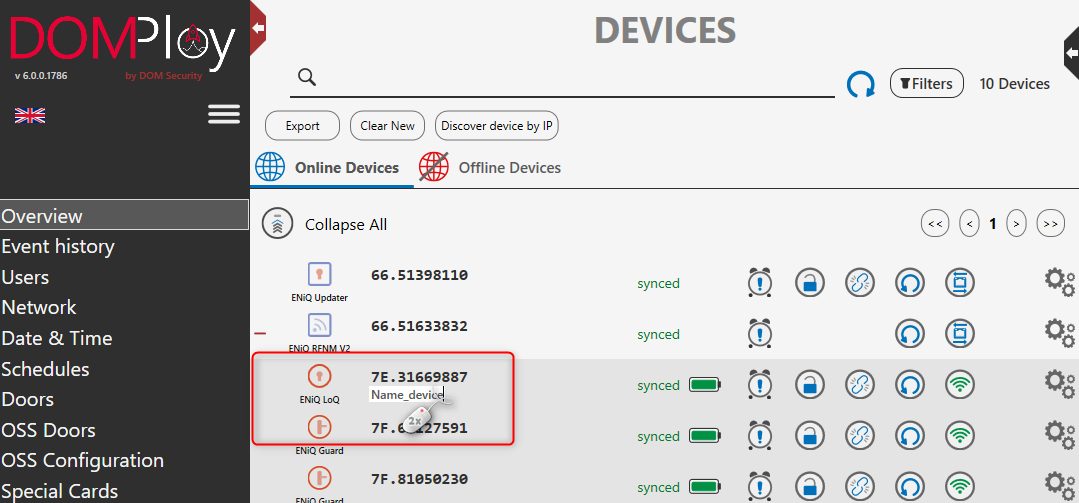 Name field for device