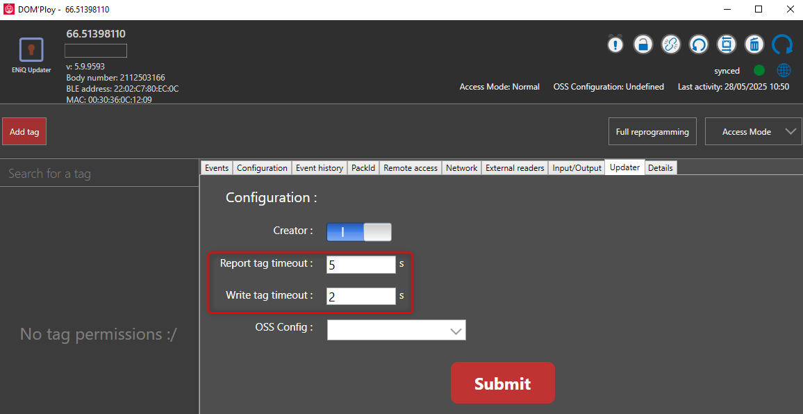 Set transponder timeout with OSS Updater