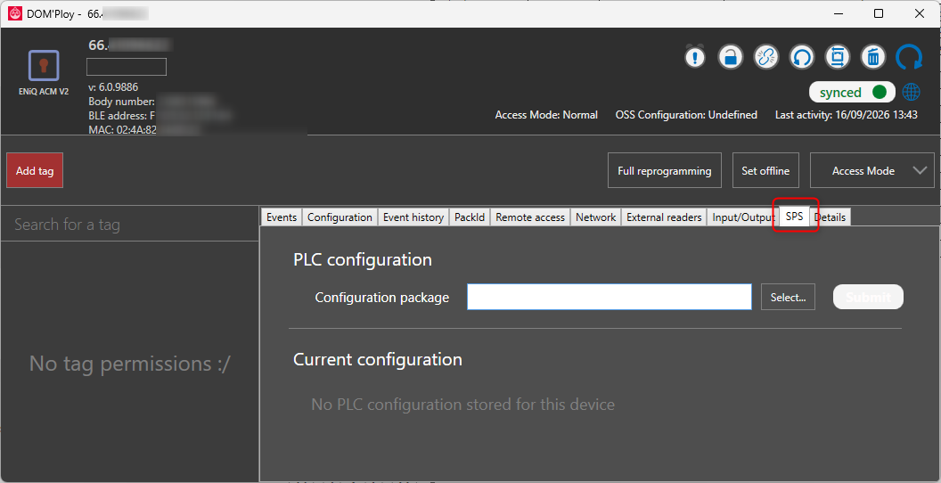 PLC management in the SPS tab of an ACM